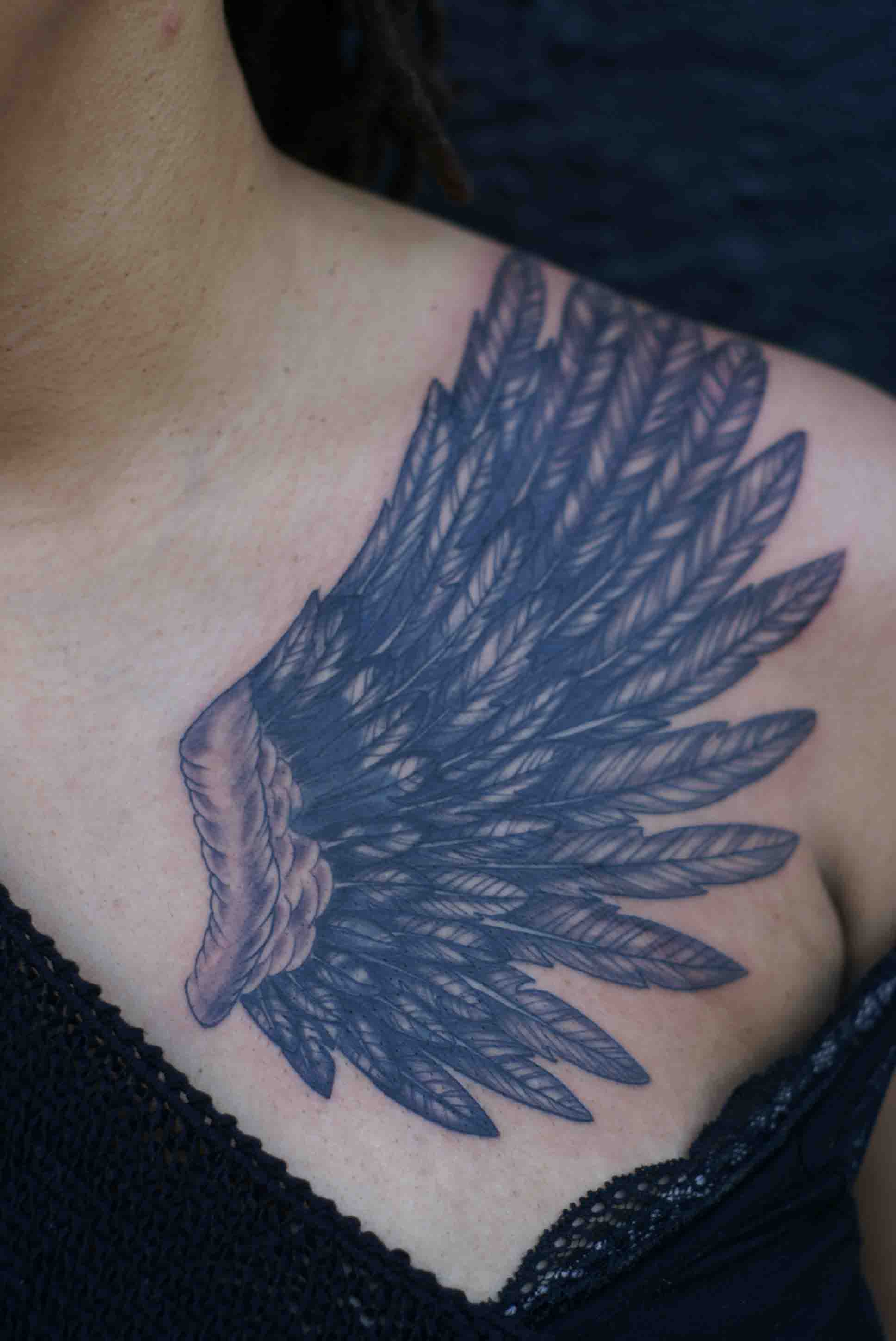 Black and Grey Wing Tattoo on