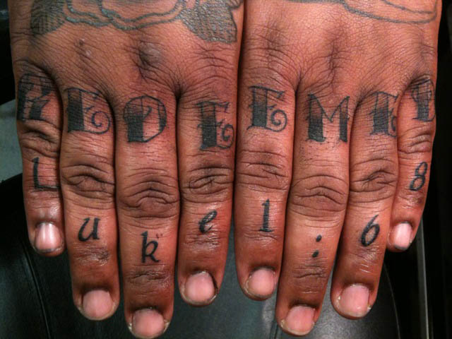 Knuckle tattoo by Colin Enwright 1 Comment Filed under Colin Enwright 
